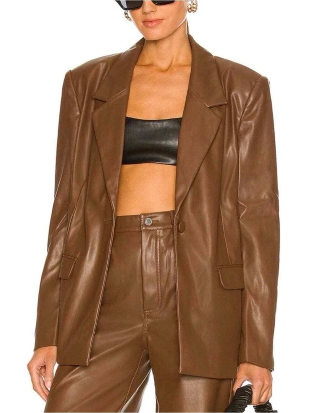 WeWoreWhat Cocoa Brown Vegan Leather Blazer Notched Lapel Jacket Size M